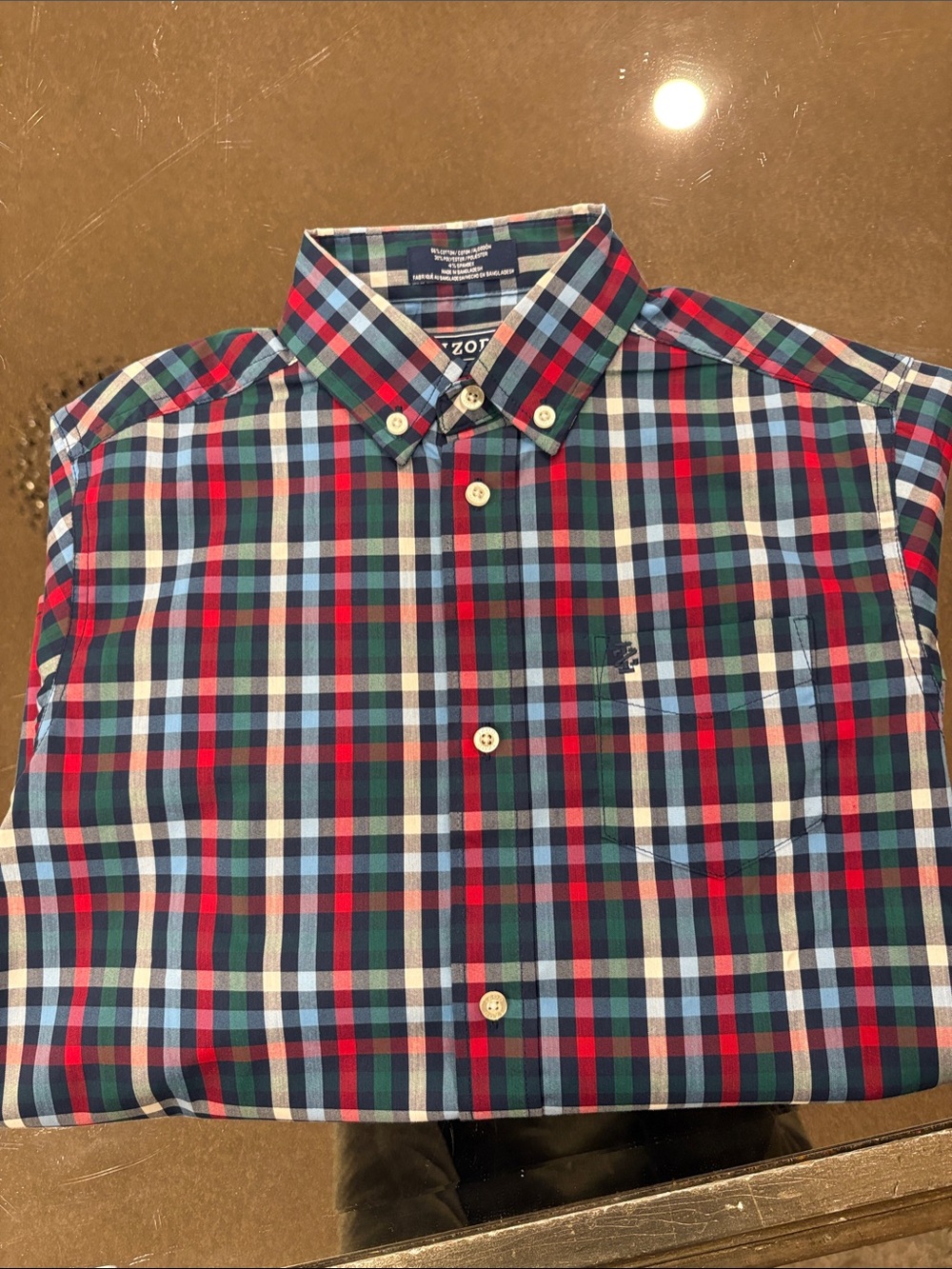 Izod Button-Down Plaid Shirt in Red, Blue & Green
